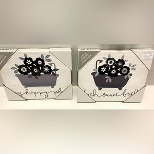 Kirkland Black White Gray Floral Bathroom Canvas Art Prints Pictures Set of 2